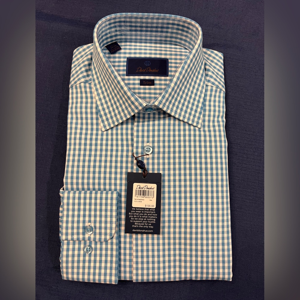 NWT David Donahue Trim Fit Dress Shirt - Sea
